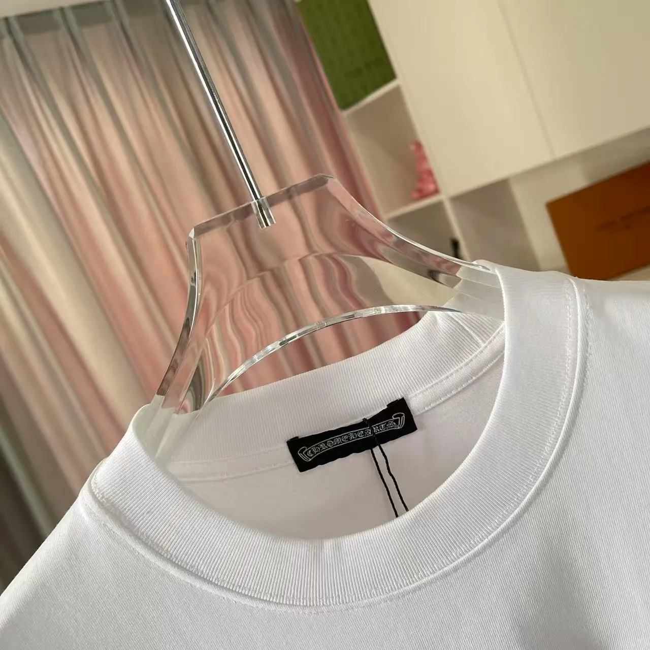 🅿️200 ch Cro* 2025 spring and summer new style Sanskrit horseshoe cross laser patch embroidery short-sleeved t-shirt custom fabric 300g same style for men and women Size: S M L XL XXL Five codes Color: black white